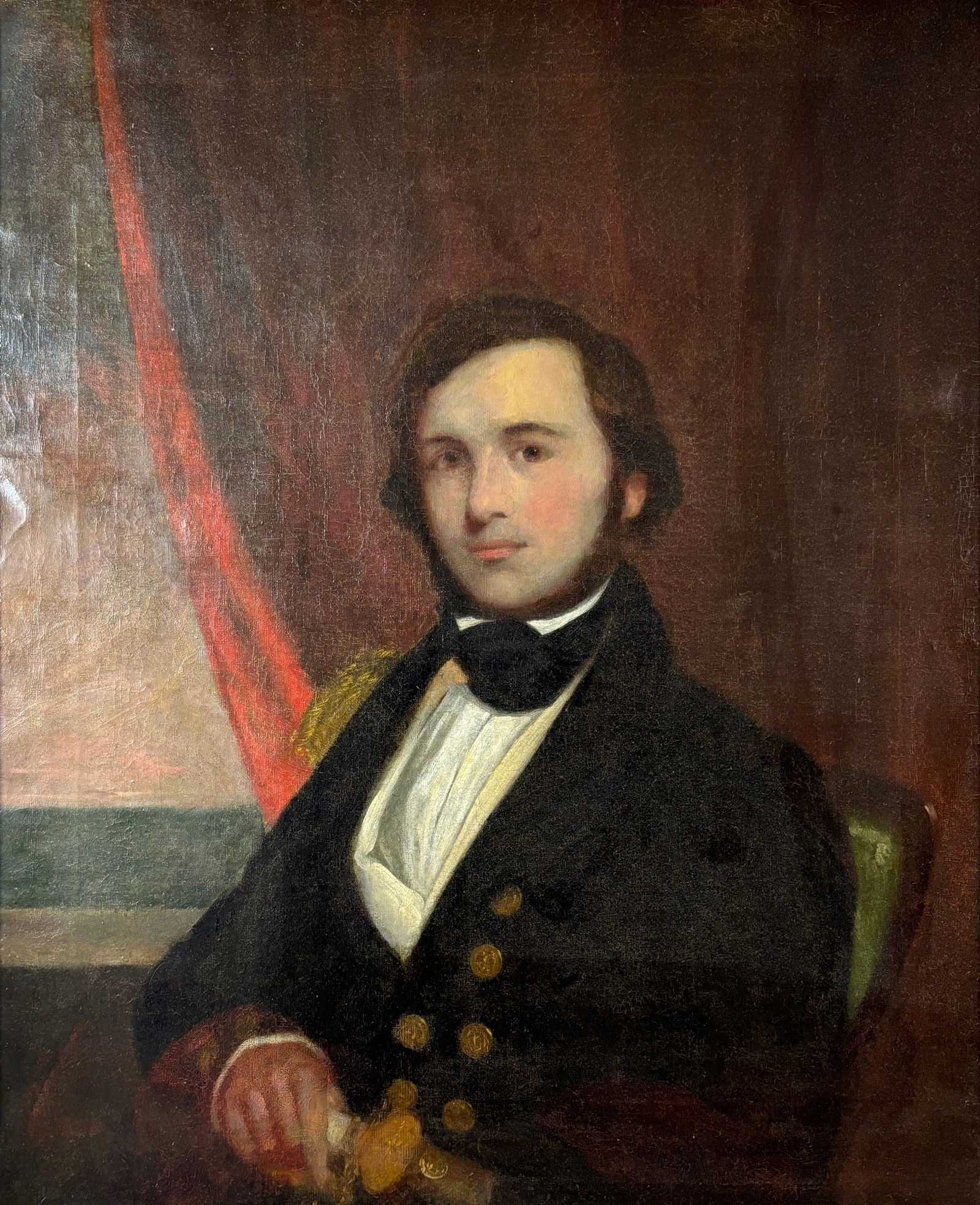 Large Antique Portrait of a Naval Officer Framed Oil on Canvas Painting (1 of 5)