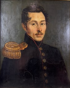 19thC Portrait Framed Oil on Canvas Painting of a Young Military Officer