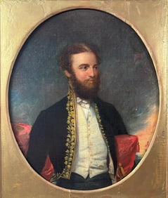 Fine Portrait of a Military Soldier Framed Oil on Canvas Painting