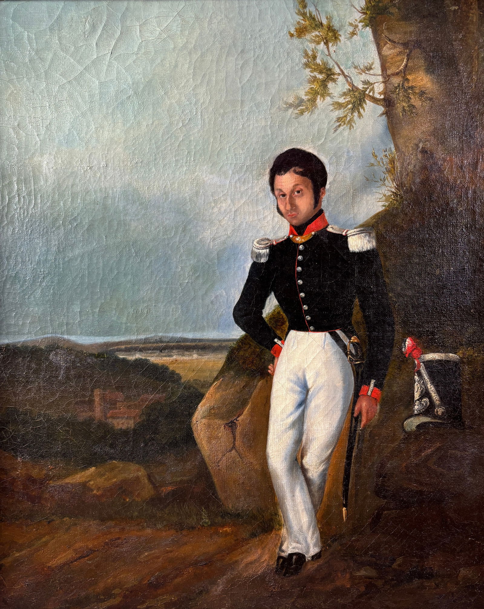 Antique Early 19th Century Folk Art Full Length Soldier Framed Oil on Canvas Painting (1 of 5)