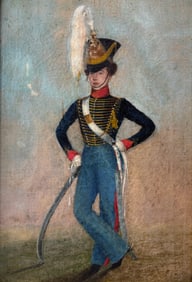 Antique Framed Oil on Canvas Painting, Full Portrait: Soldier of the Royal Horse Artillery