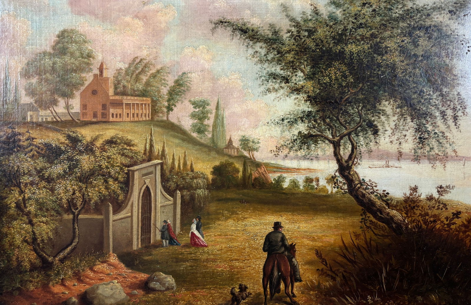 1830s Folk Art Oil on Canvas Painting: George Washington's Tomb at Mount Vernon (1 of 4)