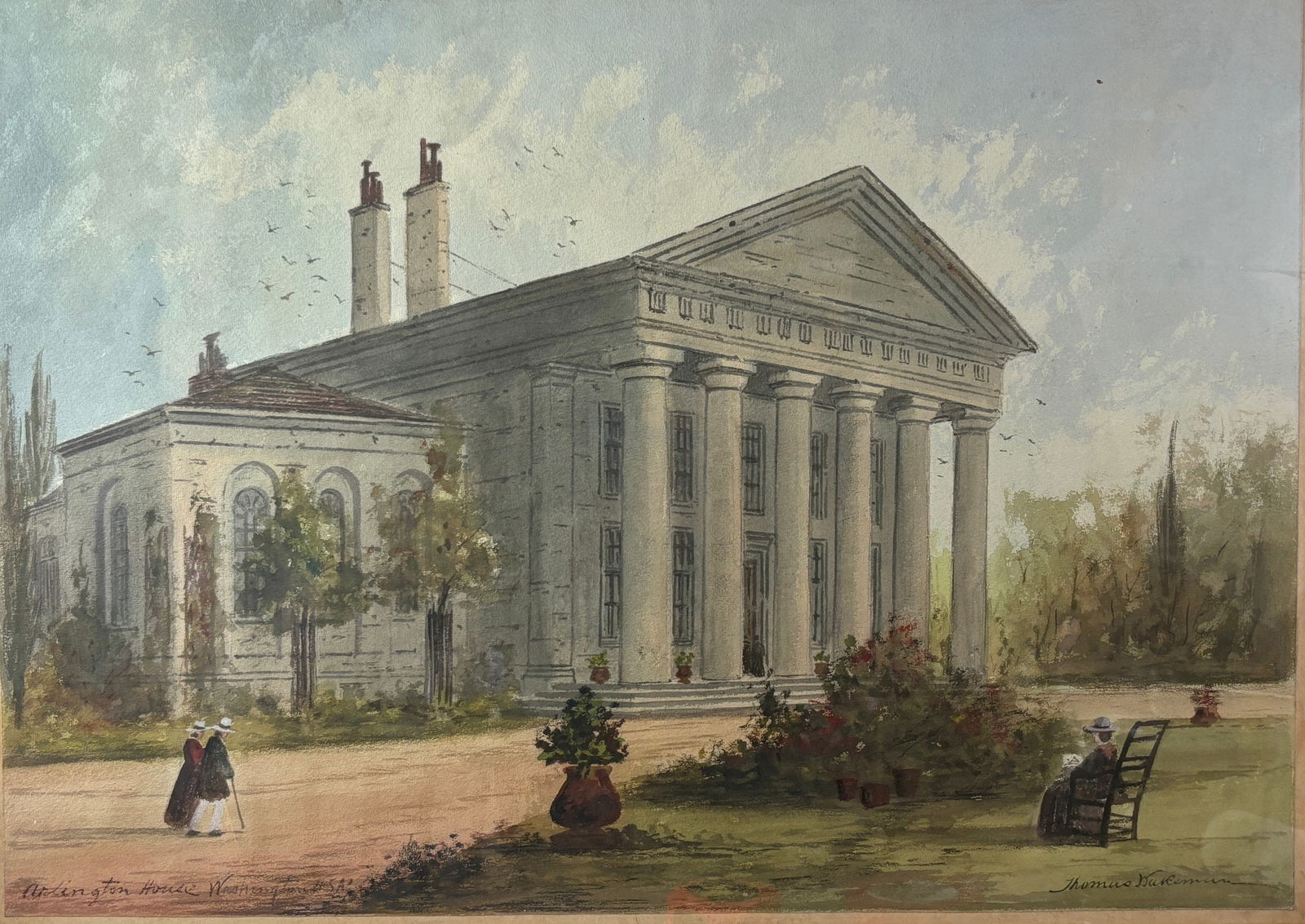Wakeman, Thomas. 19thC Framed Watercolor Painting of Arlington House Robert E. Lee (1 of 6)