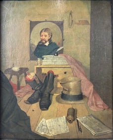 Rutherford, A. 19thC Trompe l'oeil Still Life Painting Framed Oil on Canvas