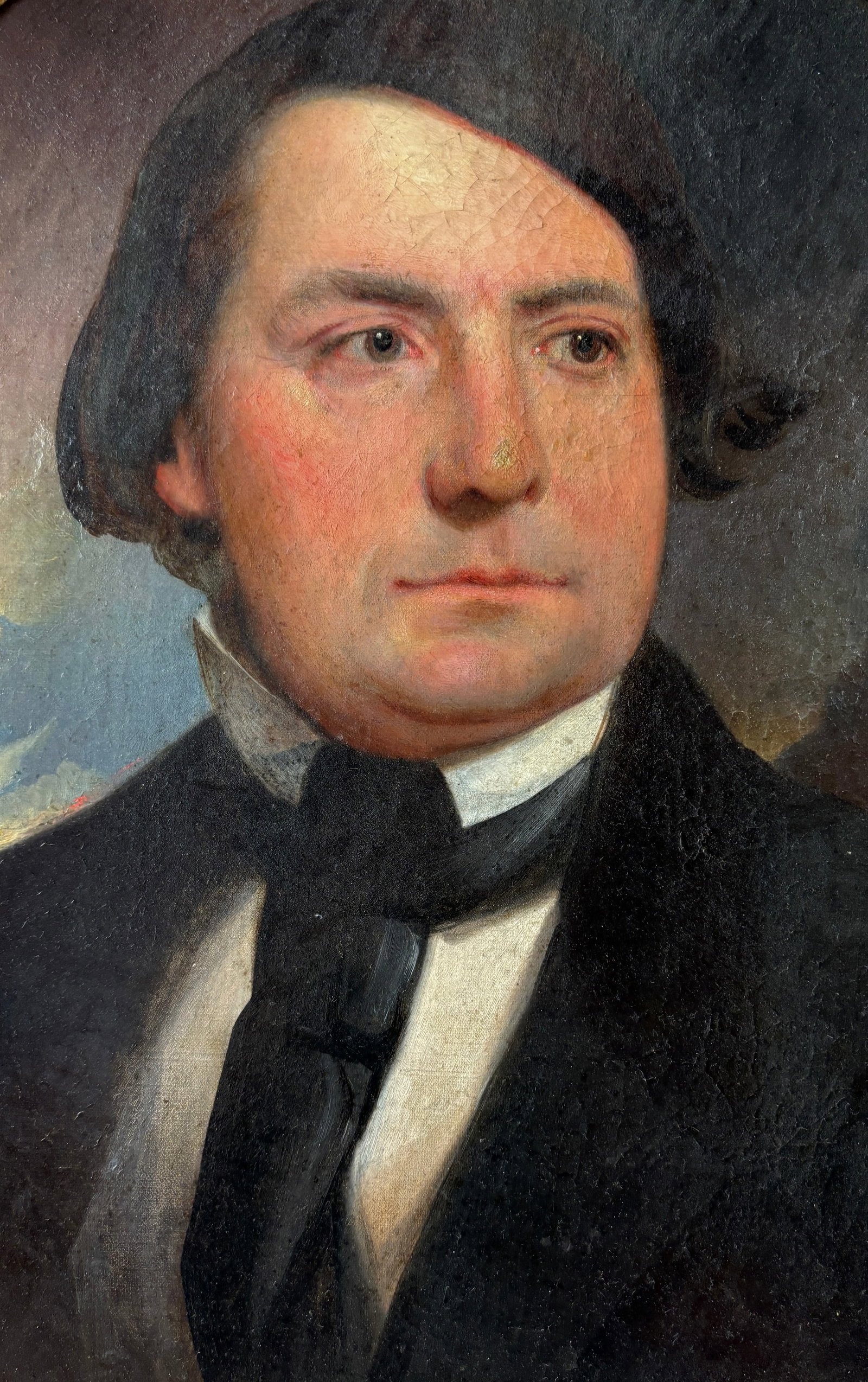 Manner of Jacob Eshleman Warfel 19thC Oil on Canvas Portrait of an American Gentleman in Oval Frame: Stretcher size 19 3/4 x 23 3/4. Our attribution is based on the included paperwork found with this painting. We do not provide in-house shipping! Please reach out to Donald Camden at UPS Store 4608 or