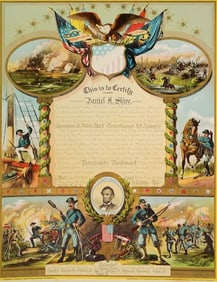 Antique Civil War Period Marine Corps Honorable Discharge Chromolithograph Certificate