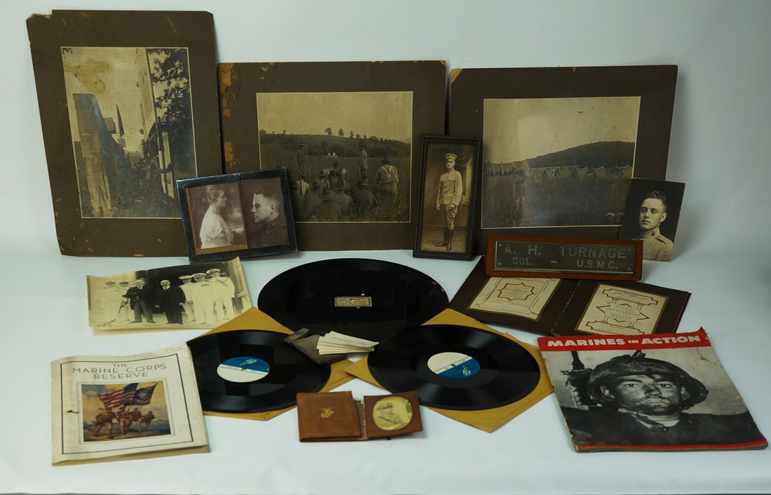 Group of Vintage US Marine Corps Photos and Ephemera: Group of Vintage US Marine Corps Photos and Ephemera. See photos for further details. Campsight Photo: 11" H x 14". We do not provide in-house shipping! Please reach out to Donald Camden at UPS Store 