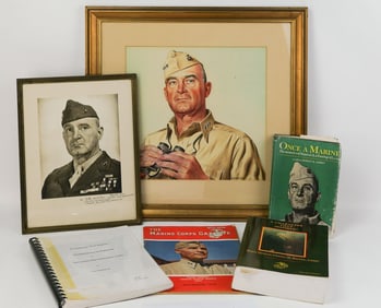 USMC General A.A. Vandegrift 1944 Inscribed & Signed Iconic Photo, Painting & Book Lot Marine Corps
