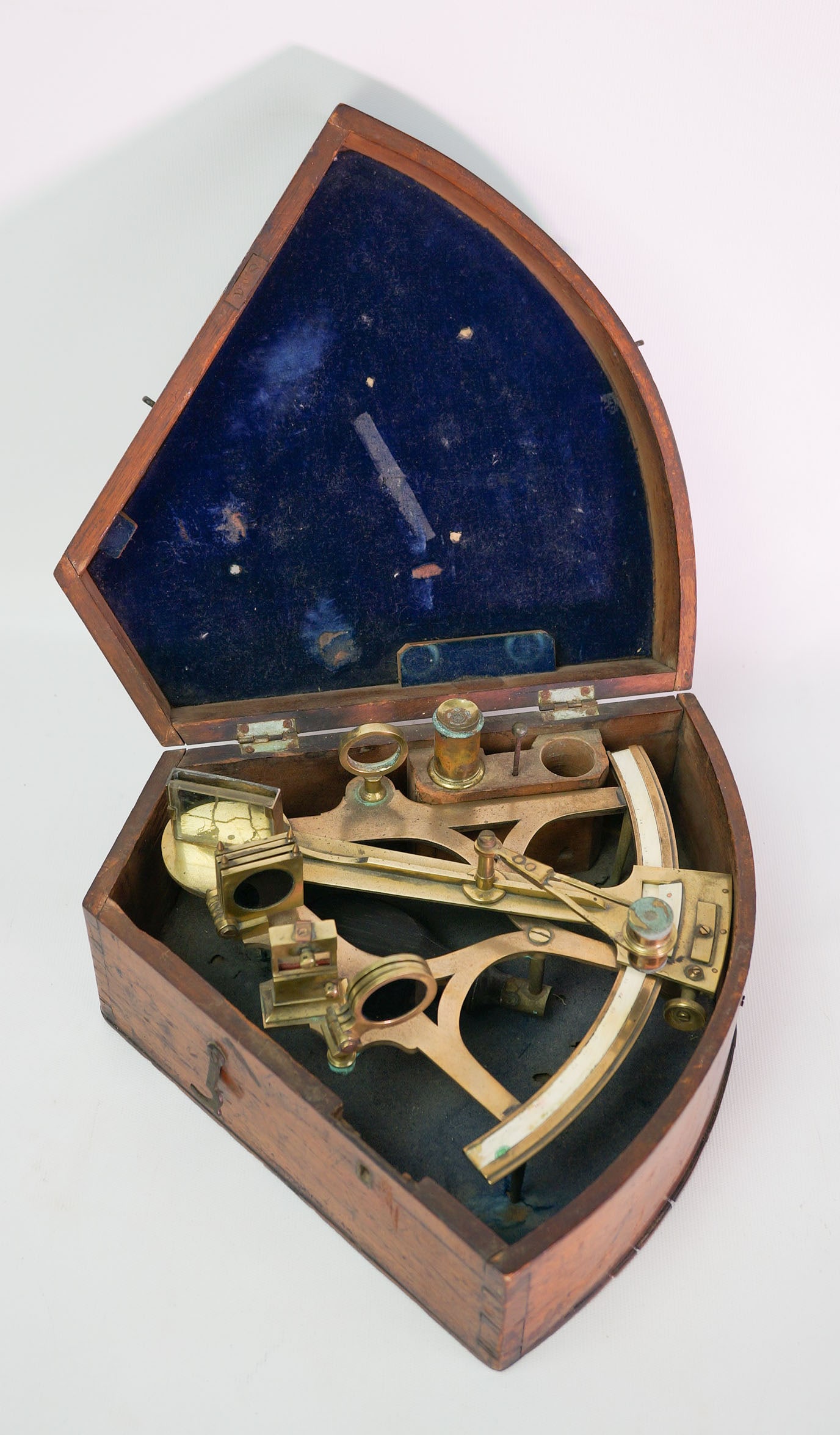Antique Nautical Instrument Early 19thC Brass, Glass, & Wood Sextant w/Fitted Case (1 of 12)