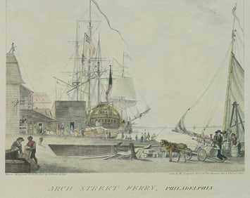 William Birch "Arch Street Ferry, Philadelphia" Original 1800 Colored Etching Loose Print