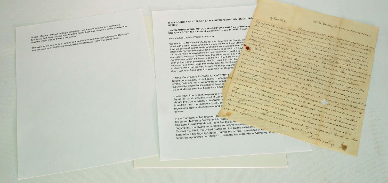 USS Cyane 1842 Shipboard Letter Aboard Navy Sloop Signed by Midshipmen James Armstrong (1 of 8)