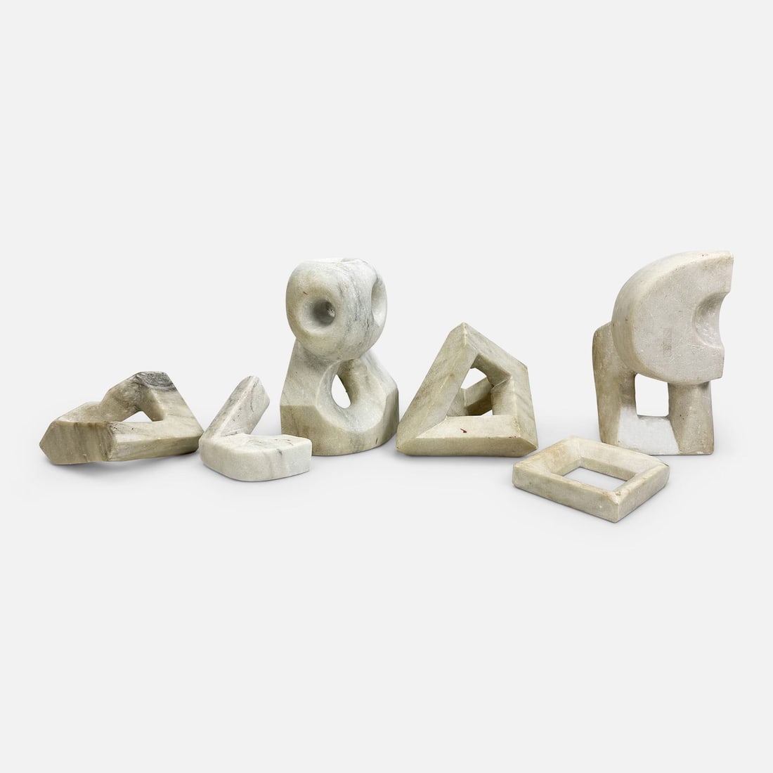 Six-Piece Abstract Modernist Carved Carrara Marble Sculpture Group for an Indoor Stone Rock Garden (1 of 6)