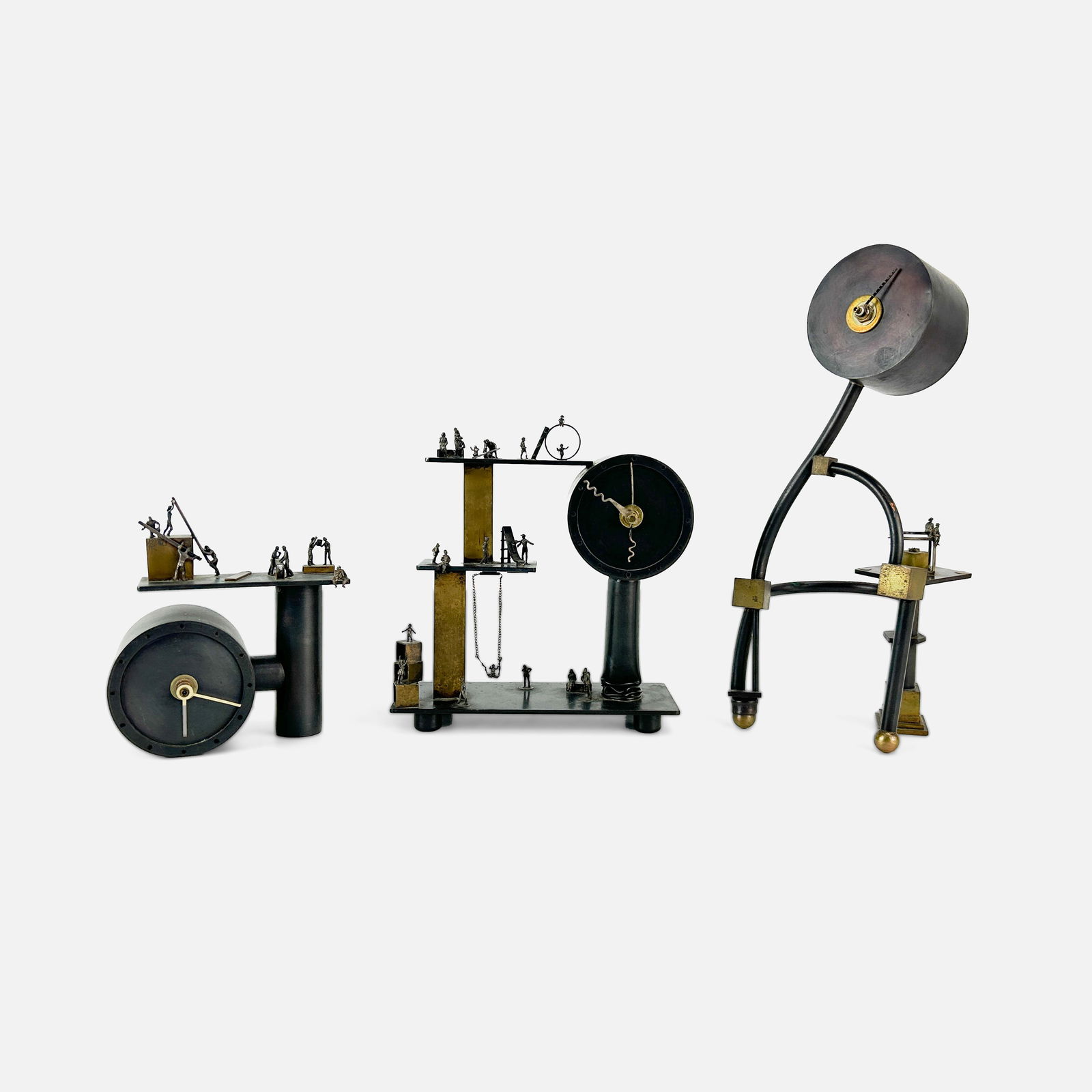 Malcolm and Mary Ann Owen: Silver, Copper & Brass Pop-Art Clock Group from Winged Camel Metalworks (1 of 10)