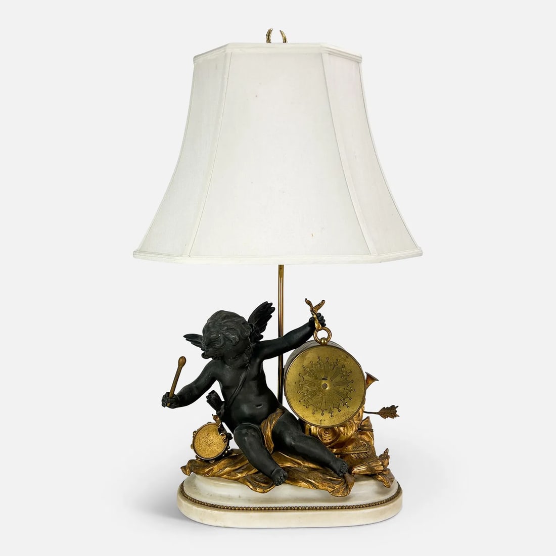 Large Antique Gilt and Patinated Dark Bronze Putti Musician Drummer Table Lamp (1 of 13)