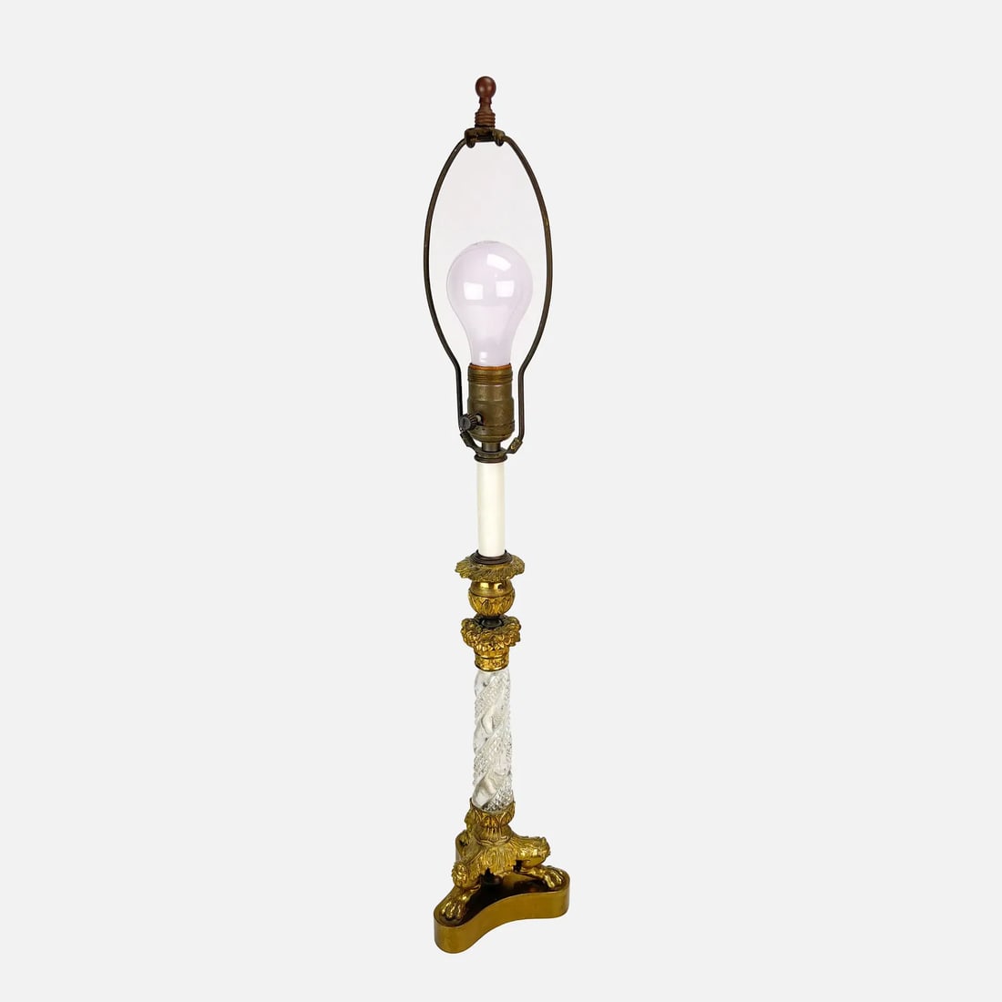 Fine Single Empire Style Gilt Brass and Cut Glass Candlestick Table Lamp (1 of 5)