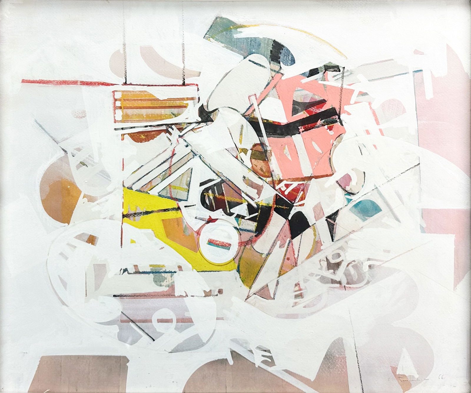 Franceschini, Edoardo. Italian Modernist 1966 Framed Gouache on Paper Painting (1 of 5)