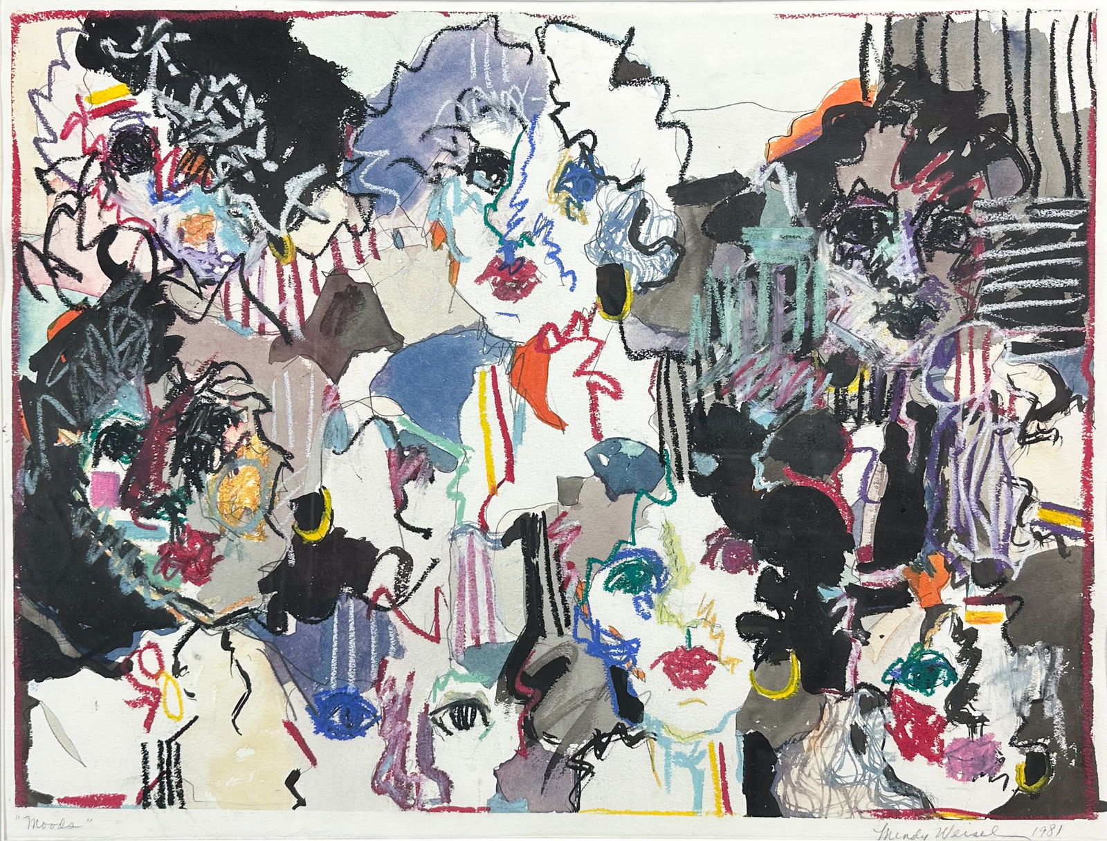 Mindy Weisel "Moods" 1981 Original Mixed Media Painting Framed (1 of 6)