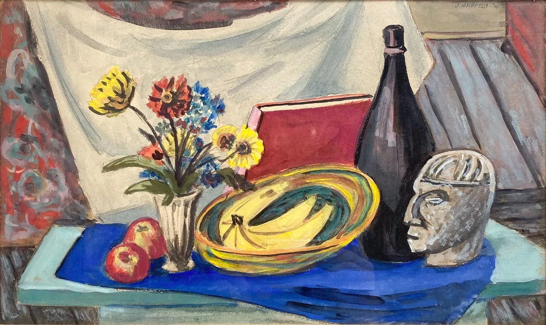Joseph Hochfeld Original 1941 Modernist Still Life Gouache on Paper Painting Framed (1 of 5)