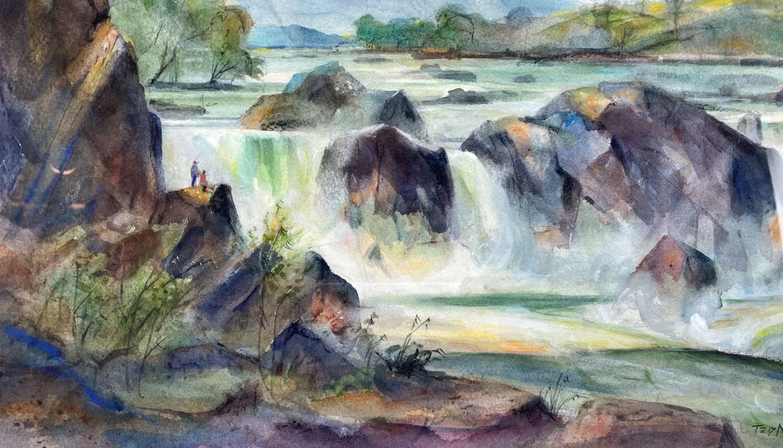 Ted MacKechnie "Great Falls, VA" Landscape Watercolor on Paper Framed Painting (1 of 5)