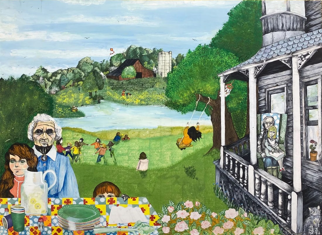 Very Strange Modern Gothic Original Artist Signed Gouache on Paper Framed Painting (1 of 7)