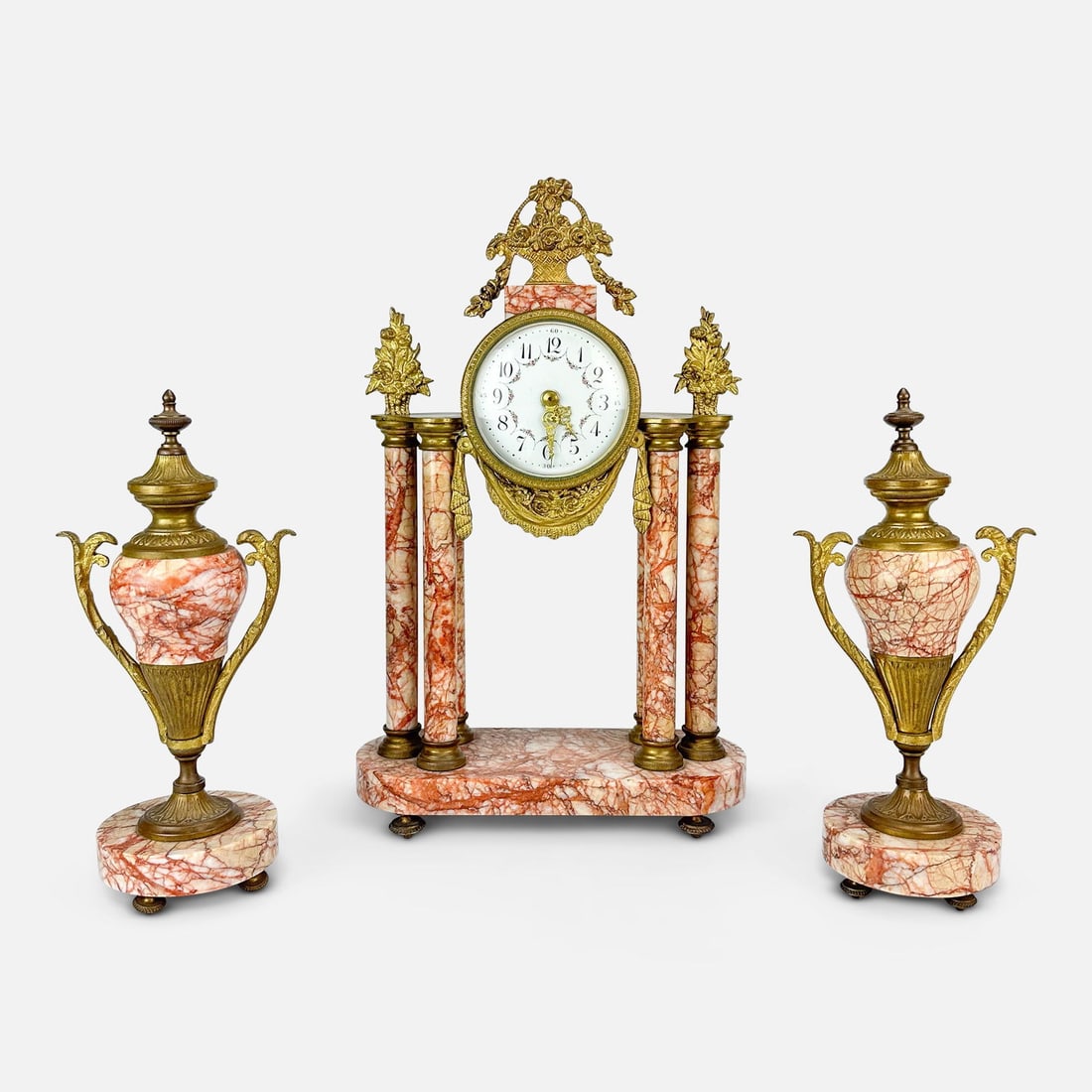 Antique French Marble Cassolettes and Clock Mantle Garniture Set (1 of 12)