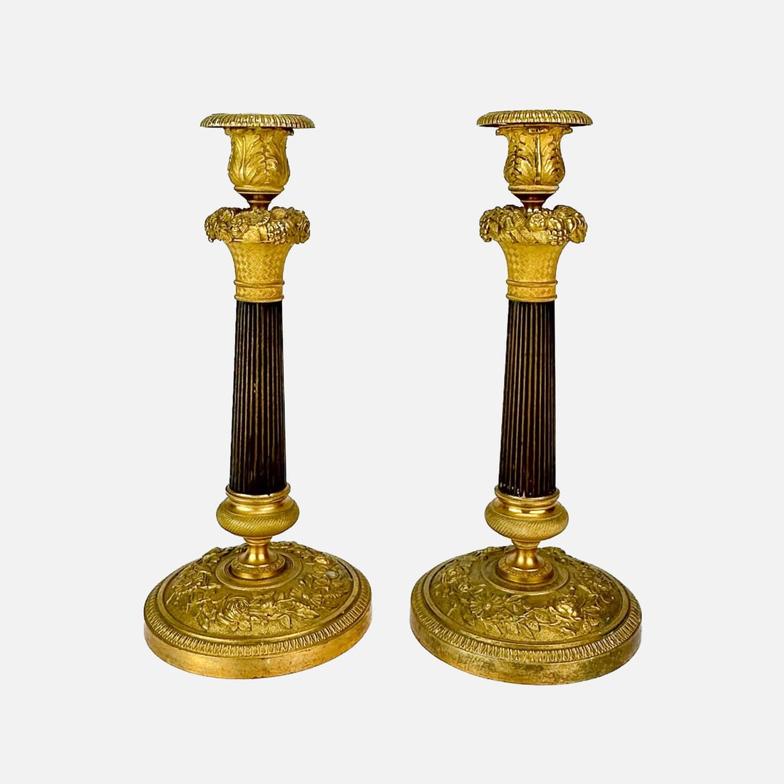Pair Antique French Empire Gilt Brass Candlesticks (1 of 5)