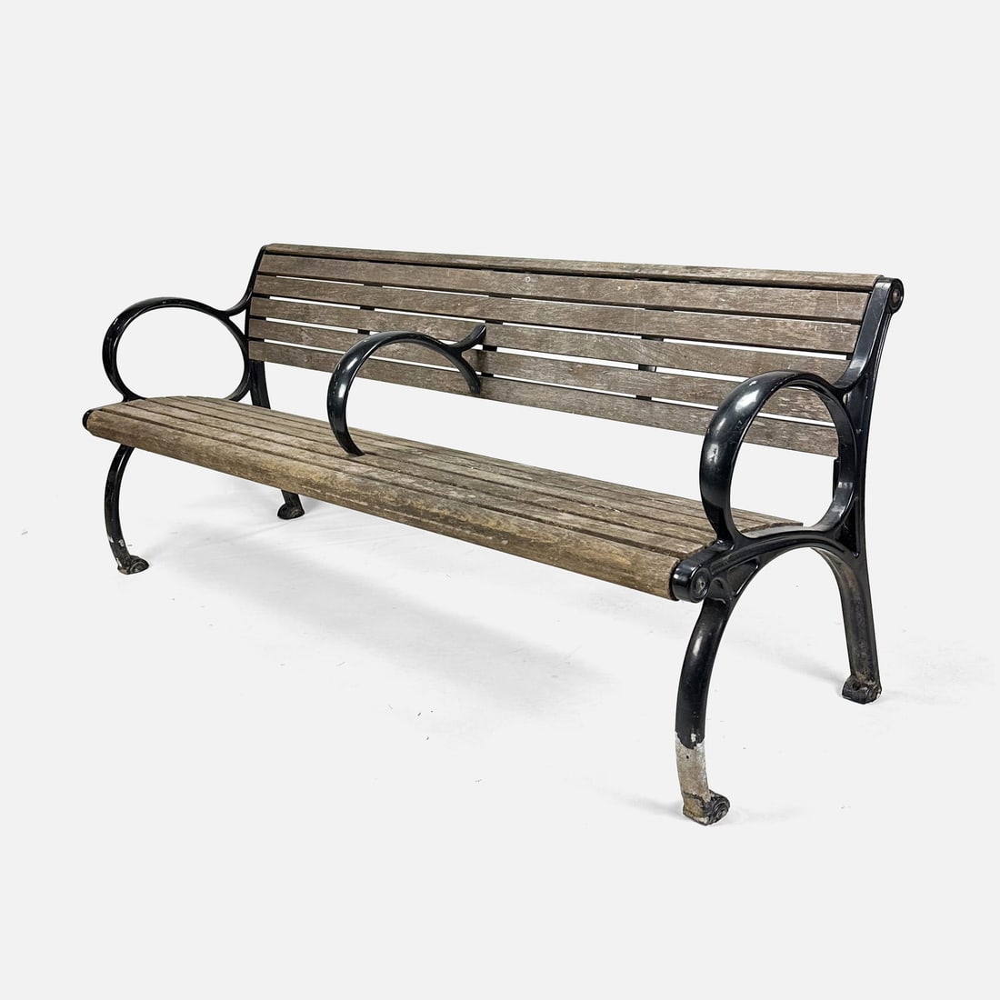 Large Robert Chipman Cast Iron and Wood Slat Plainwell Garden Bench for Landscape Forms #2 (1 of 10)