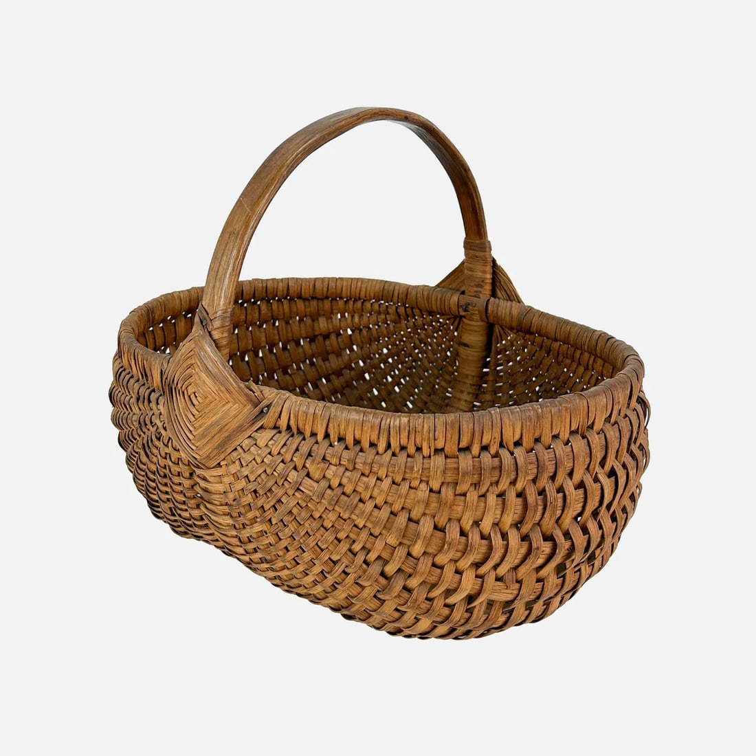 Early 20thC Hand Woven Ash Splint Primitive Food Gathering Buttocks Basket (1 of 10)