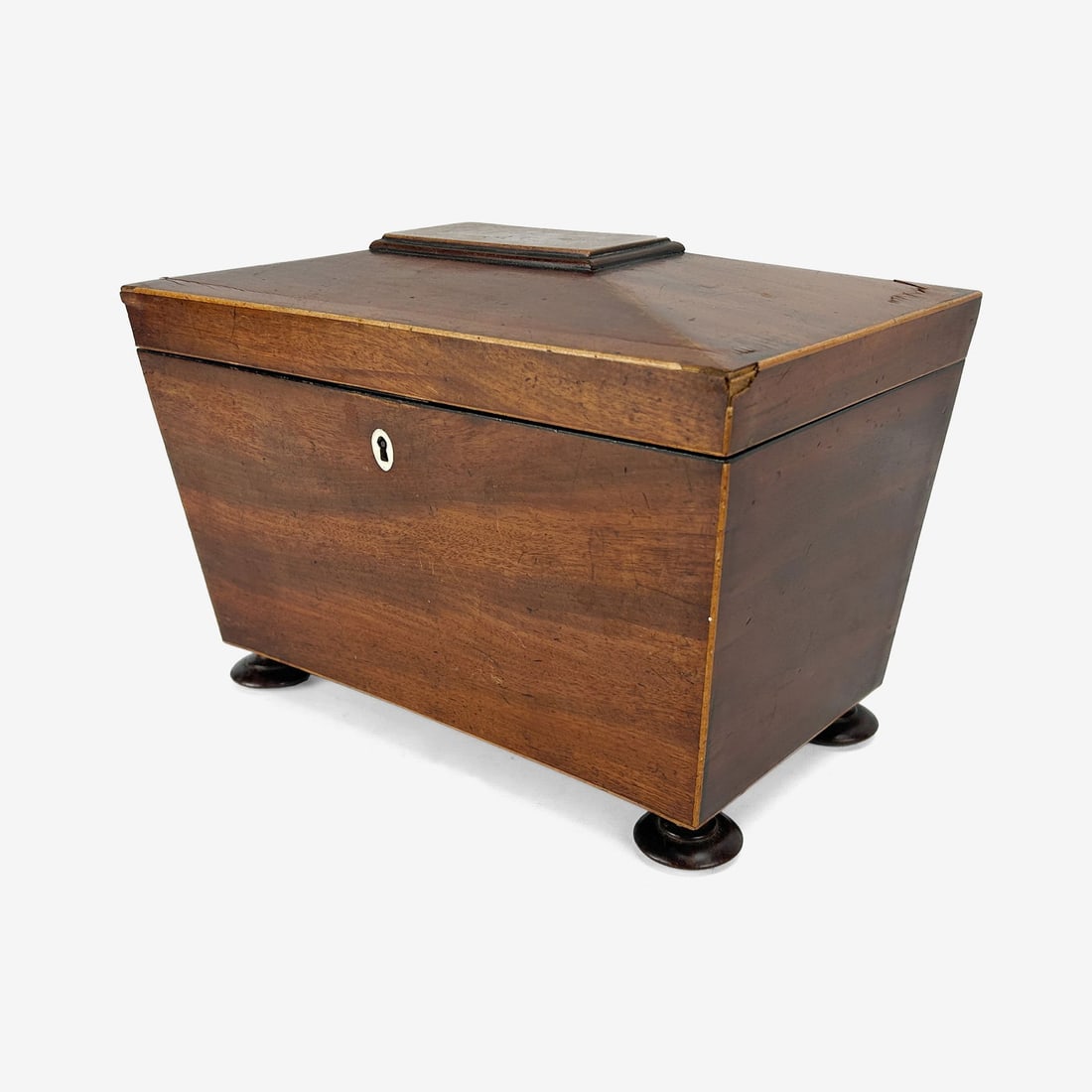 Large Antique 19thC English Walnut Veneered Saucer Footed Tea Caddy (1 of 14)