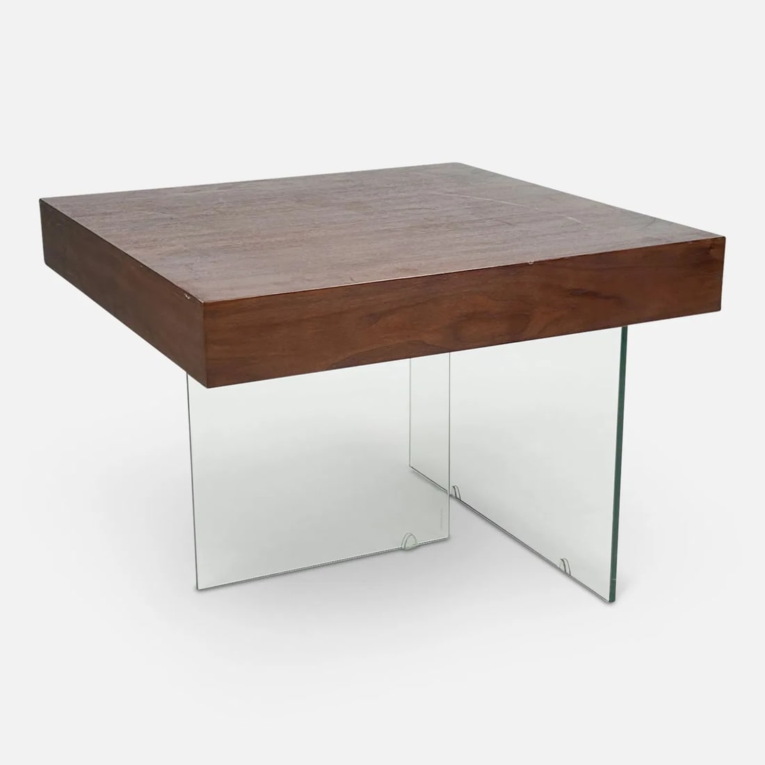 2015 Mid Century Modern Style  Walnut Top & Glass Base Side Table (1 of 11)