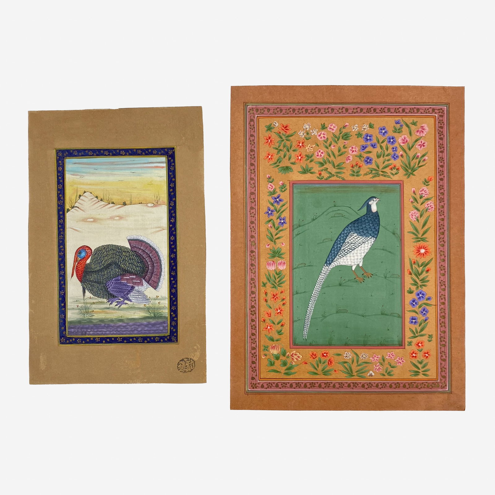 Two Indian Miniature Turkey and Pheasant Paintings (1 of 5)