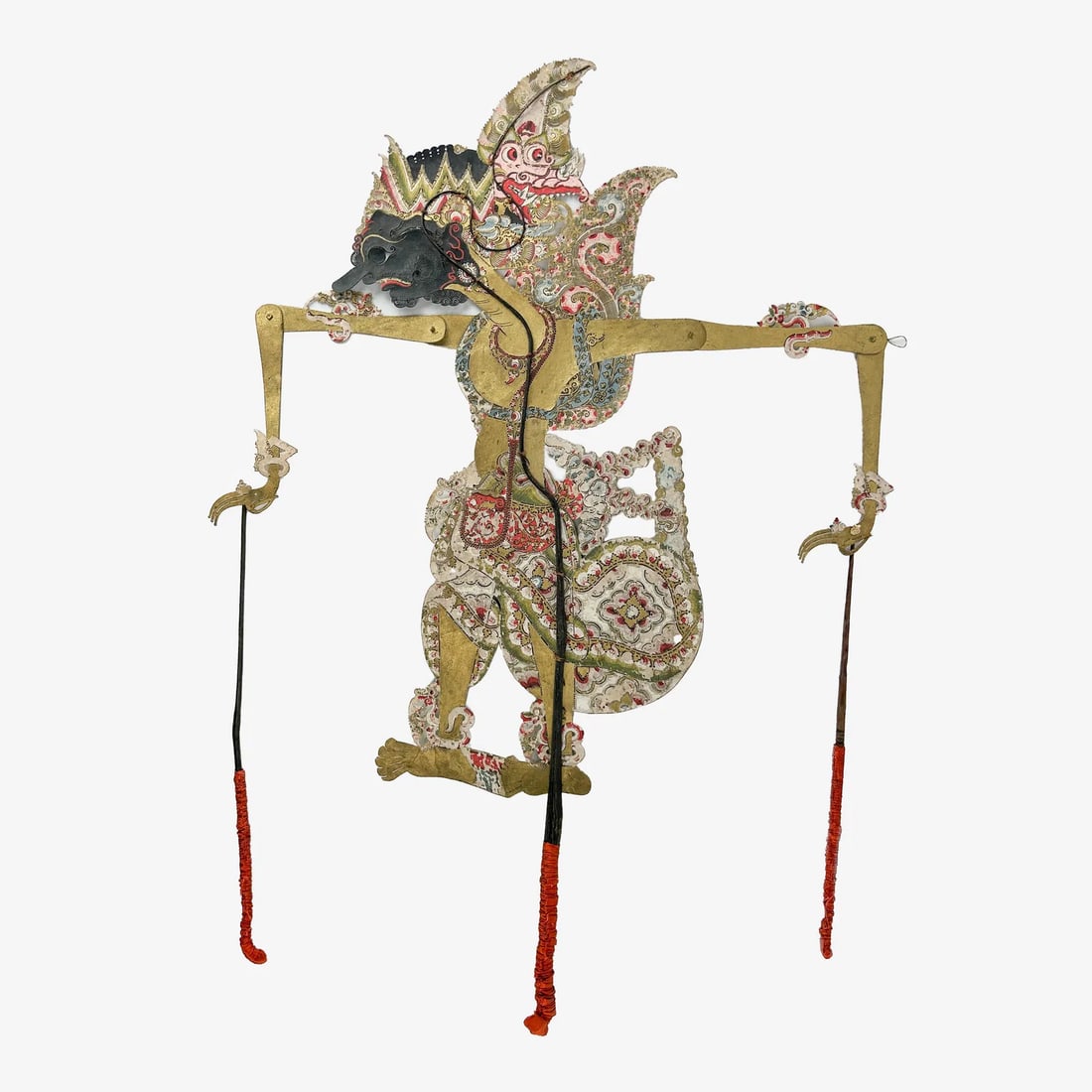 Large Antique 19thC Gilt Paint Decorated Indonesian Shadow Puppet (1 of 6)