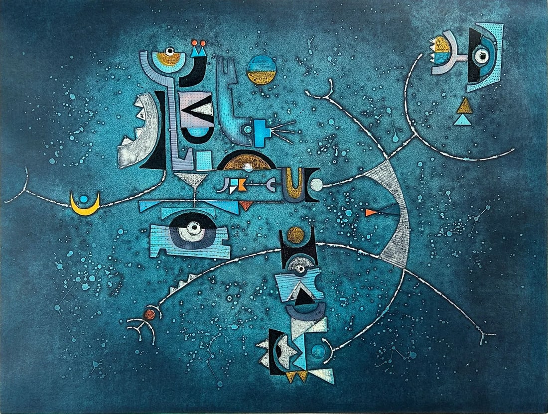 Diana Hansen "Wise Constellation" '1978 Aquatint Etching Modernist Framed Print (1 of 7)