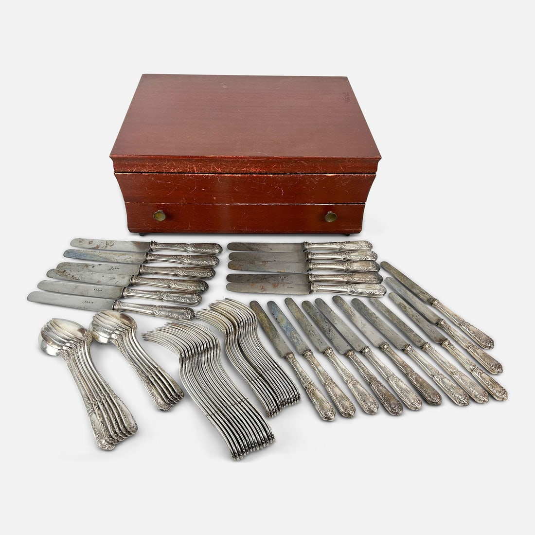 Exceptional Antique French Baroque Silverplate Flatware Dinner Set w/Box (1 of 13)