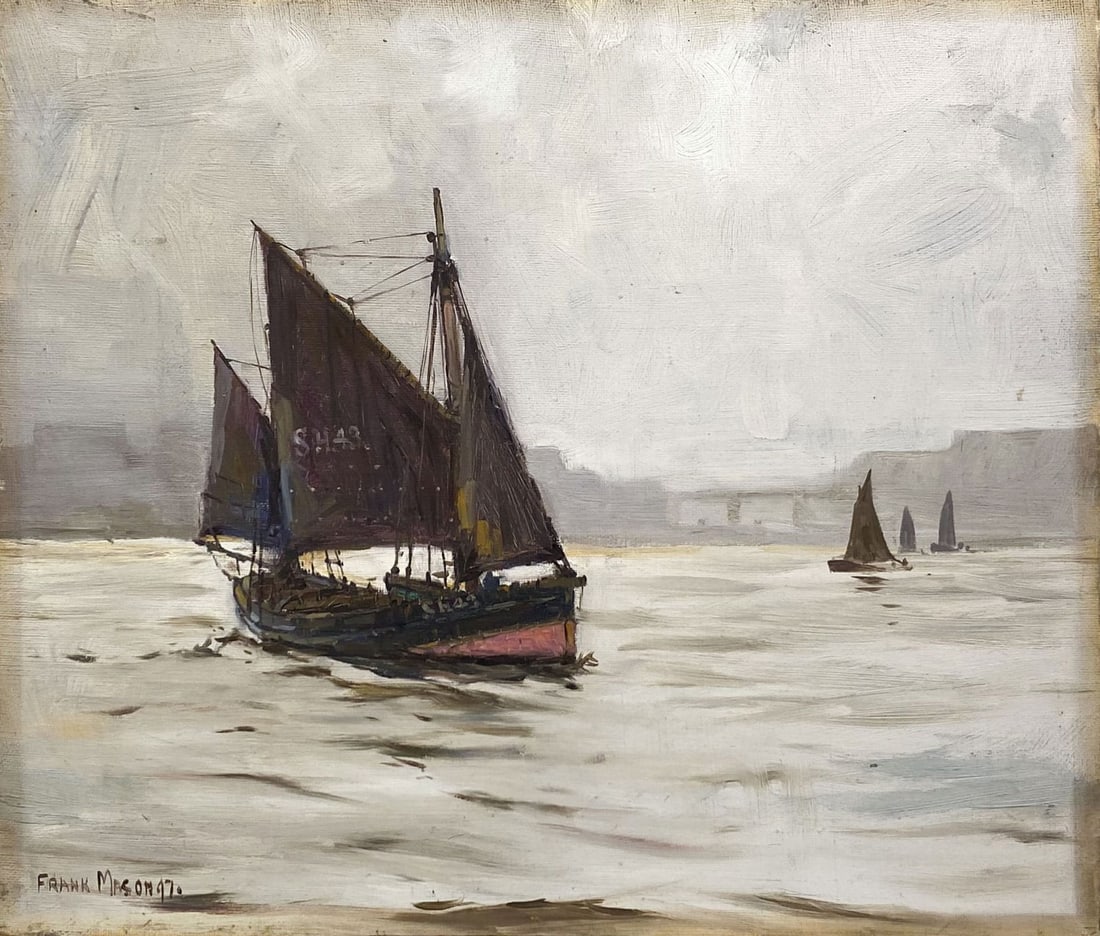 Frank H. Mason "Yawl Entering Scarboro" 1897 Maritime Oil on Canvas Painting Framed (1 of 8)