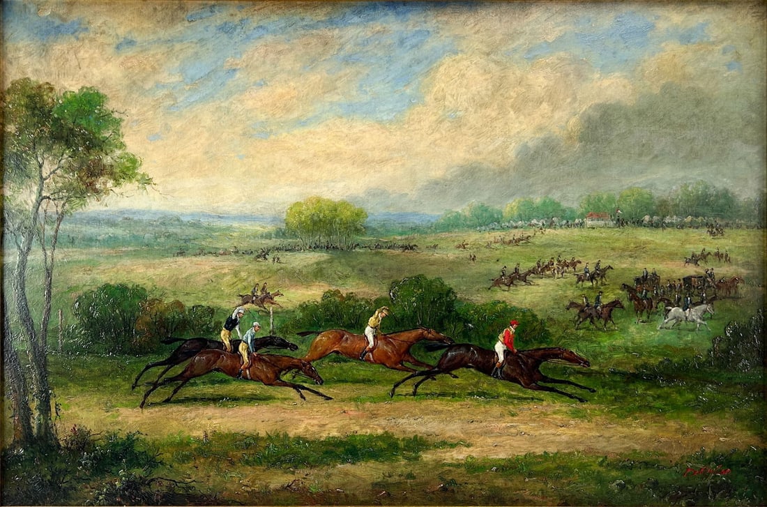 Salvitore Domingo Horse Racing Oil on Canvas Painting Framed (1 of 7)