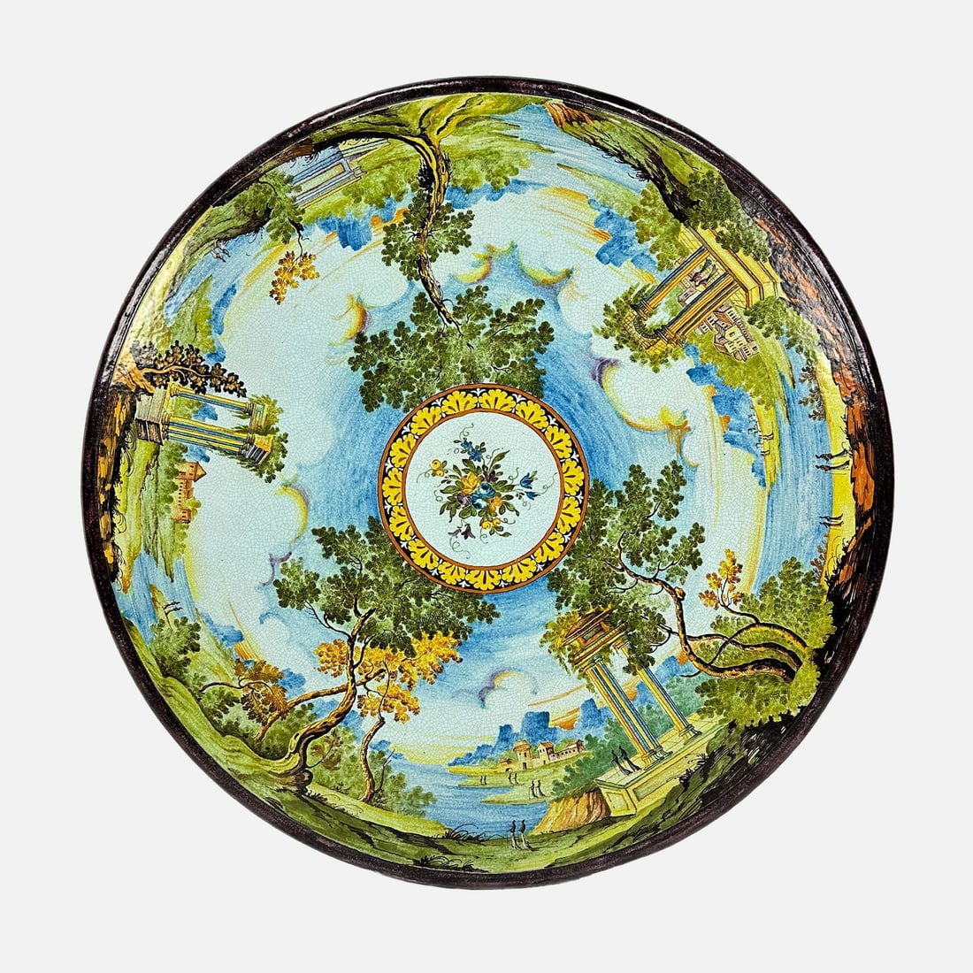 38" Italian Polychrome Painted Porcelain Pedastal Tabletop (1 of 12)