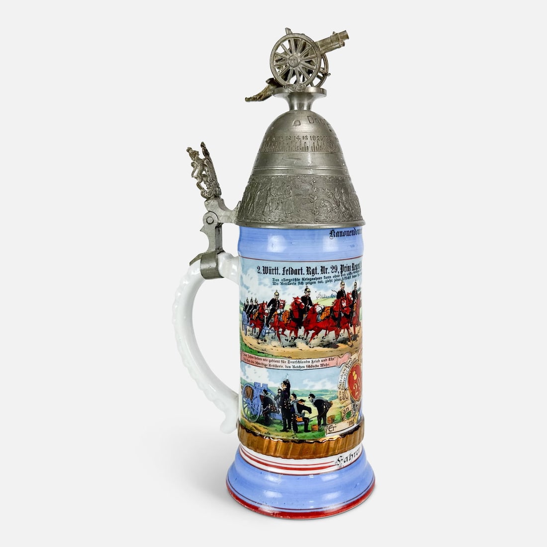 Antique German Artillery Regimental Lithophane Beer Stein w/ Pewter Canon Lid (1 of 10)