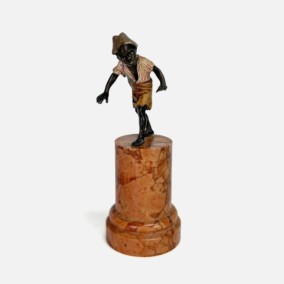 Antique Cold-Painted Vienna Bronze African-American Boy Figurine on Sienna Marble Pedestal Base (1 of 7)