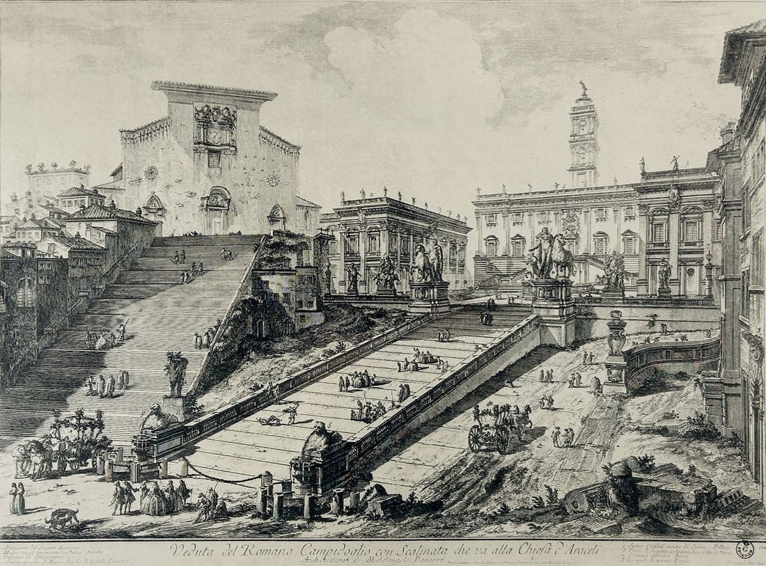 Giovani Piranesi (after) "Veduta del Romana Campidoglio" Large Single Architectural Print Framed (1 of 5)
