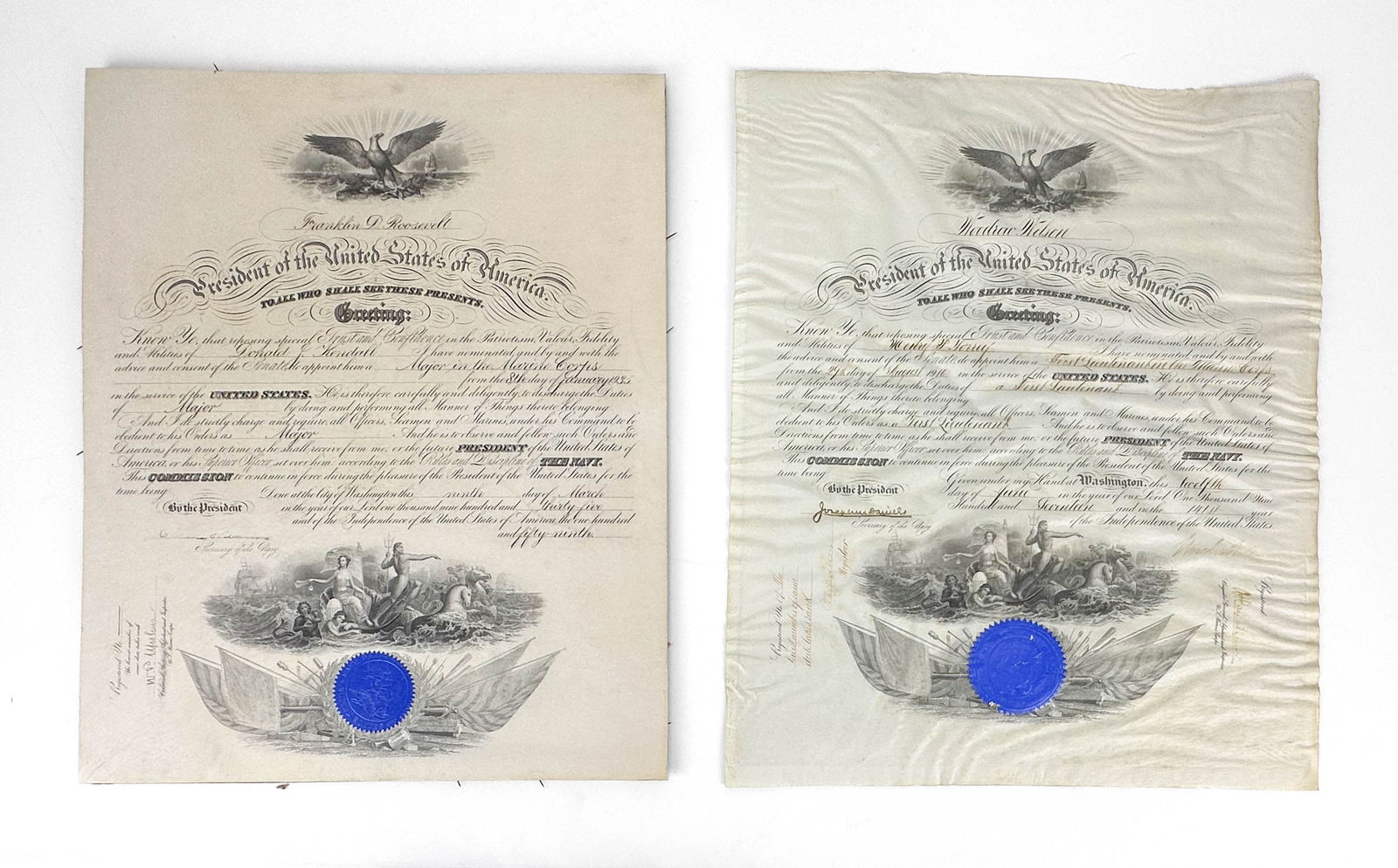 Franklin D. Roosevelt & Woodrow Wilson Presidential Naval Appointment Folio Documents (1 of 12)