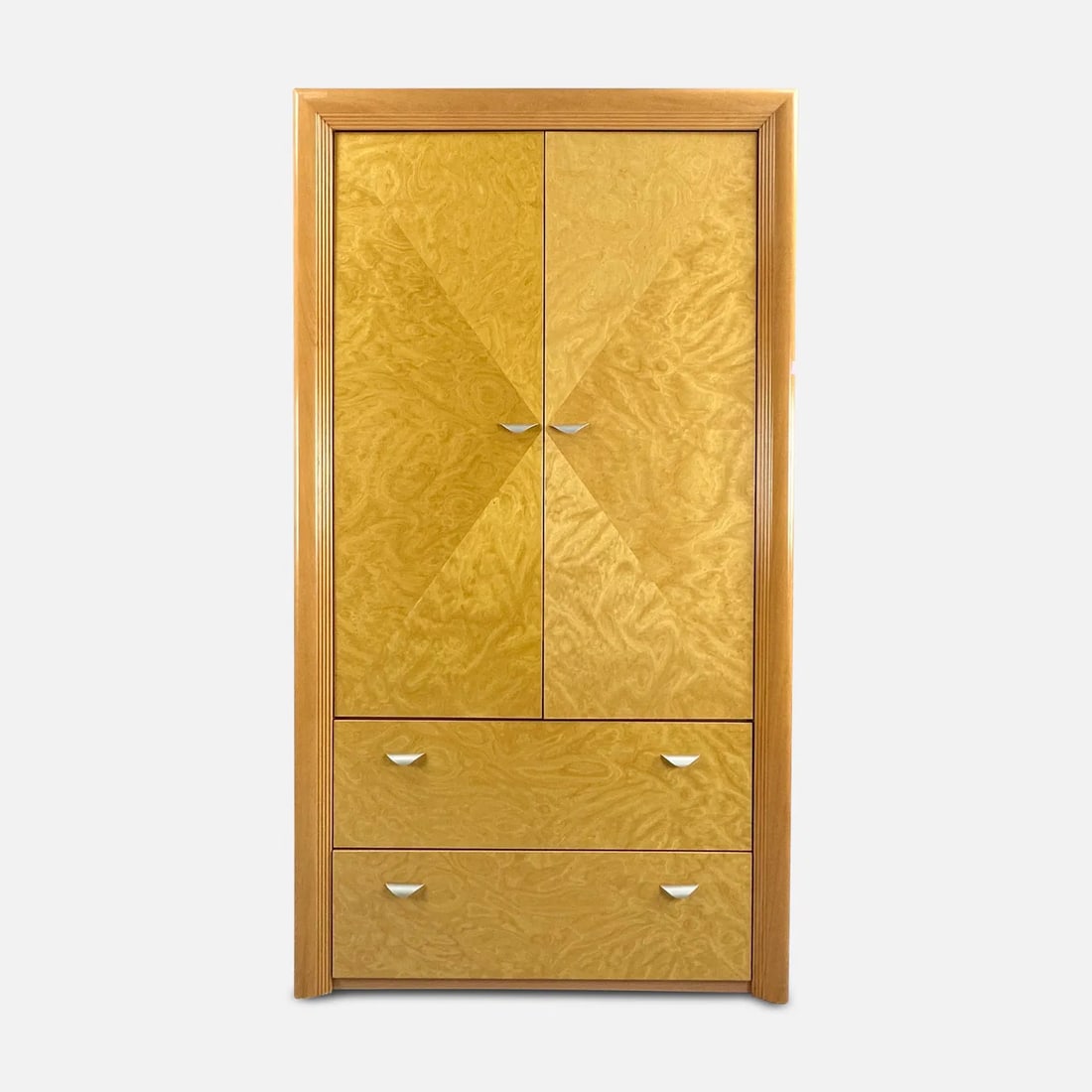 ALF Italia Modern Italian Blond Burlwood Inlay Armoire Cabinet: ALF Italia Modern Italian Blond Burlwood Inlay Armoire Cabinet. We do not provide in-house shipping! Please reach out to Donald Camden at UPS Store 4608 or refer to our list of preferred shippers for 