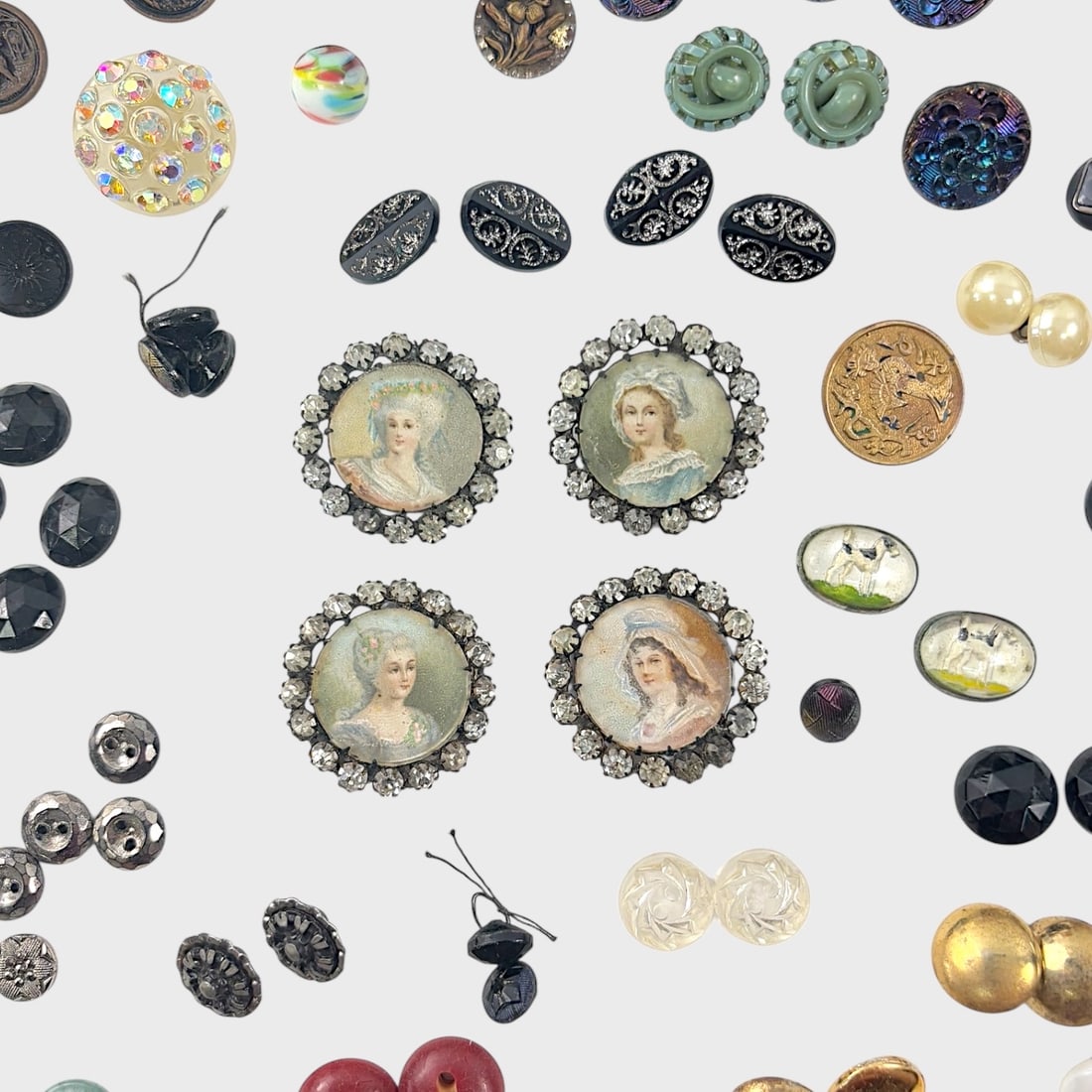 Victorian Sewing Button Collection Incl. Paste, Glass, Intaglio, End Of Day, & Stamped Brass (1 of 5)