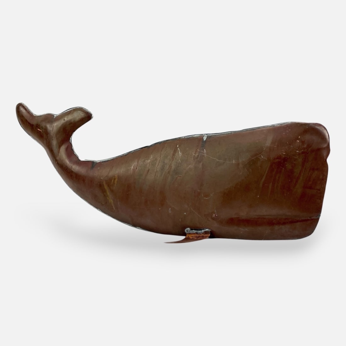 Antique Figural Copper Whale Weathervane: Antique Figural Copper Whale Weathervane. Missing back fin. With shown oxidization. We do not provide in-house shipping! We have a close relationship with our local UPS Store which offers a simple pac