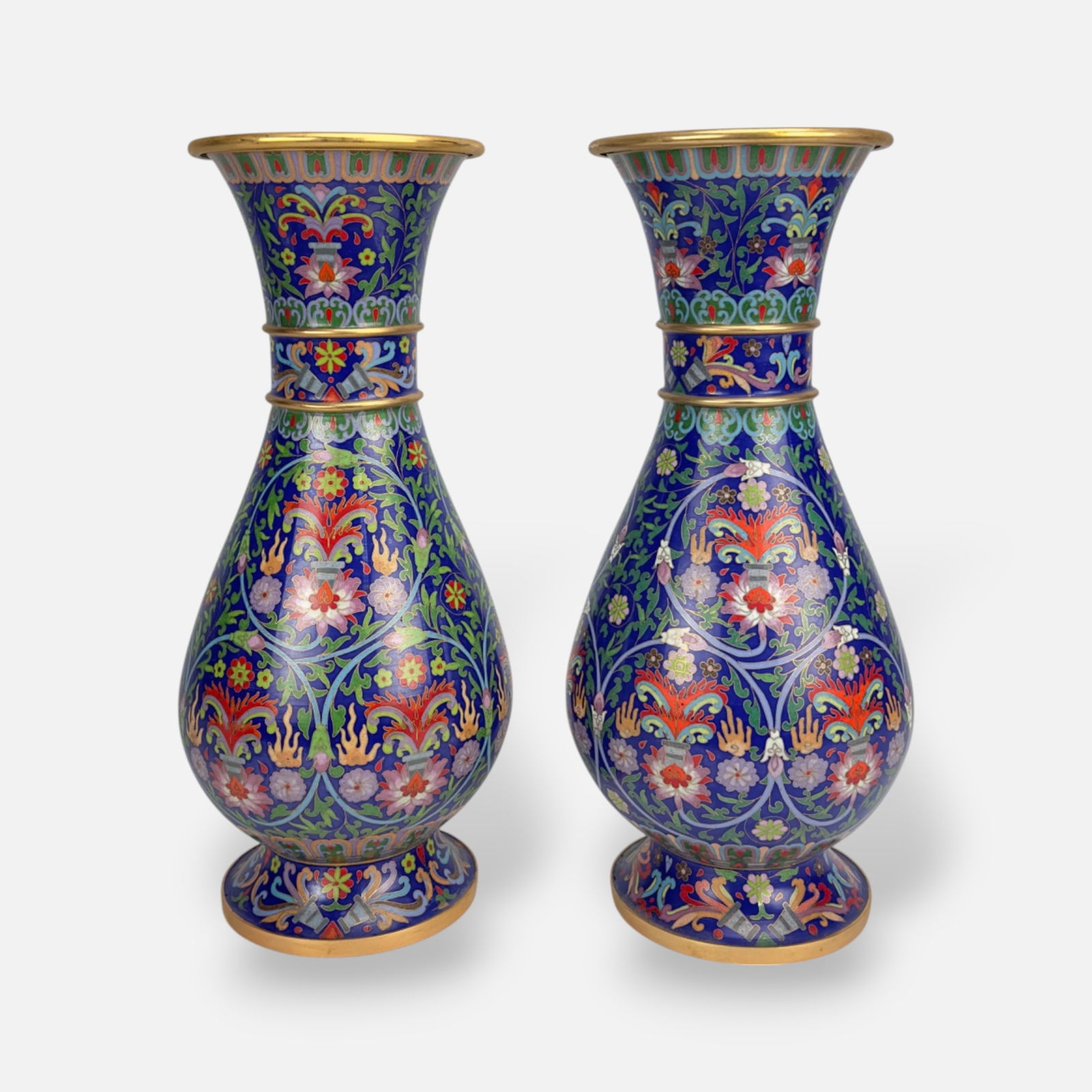 Pair Tall and Heavy High Quality 20thC Chinese Cloisonne Enamel Vases (1 of 8)