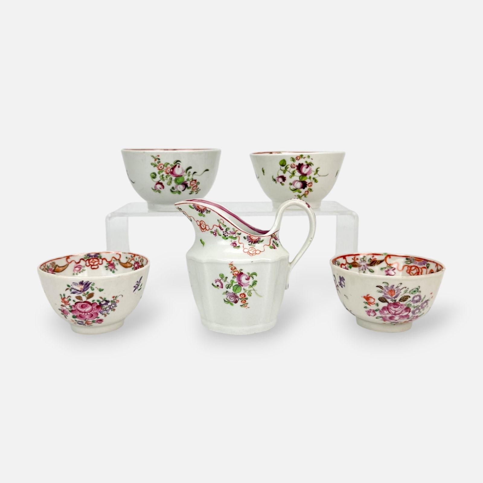 Antique 18thC English New Hall Porcelain: Four Tea Cups with One Cream Jug (1 of 11)