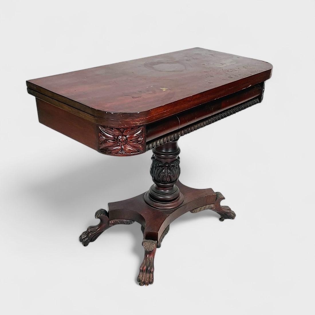 Antique 19thC Neoclassical American Empire Mahogany Pedestal Card/Game Table (1 of 7)