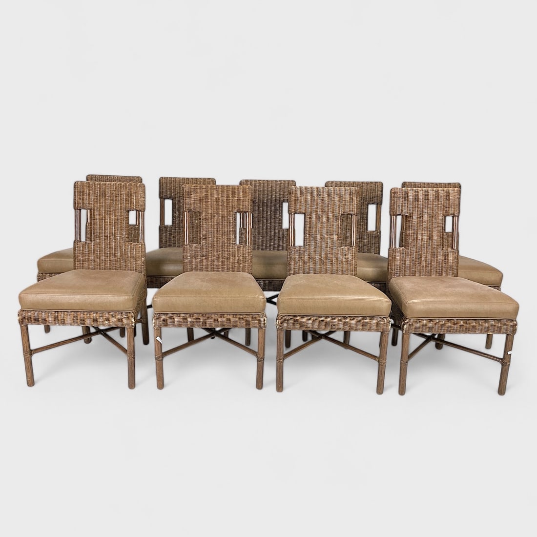 Set of Nine Contemporary Rattan & Bamboo Upholstered Leather Side Chairs by McGuire of San Francisco (1 of 6)