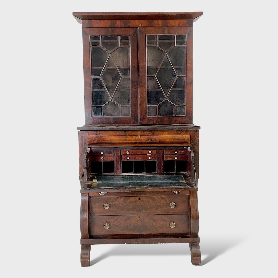 Antique 19thC American Empire Two-Piece Secretary Stepback Bookcase Desk (1 of 11)