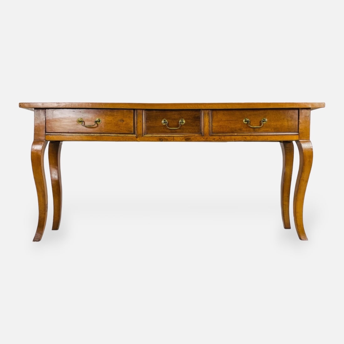 Antique 19thC European Fruitwood Three-Drawer Console Table w/Brass Hardware French (1 of 9)
